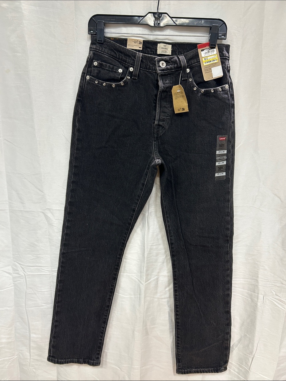 Levi's 501 Original Black Slim Straight Jeans with Stud Trim